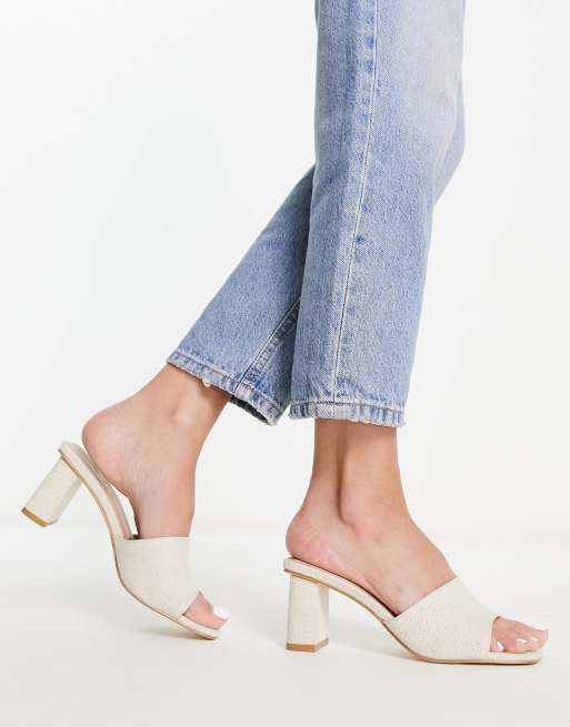 Forever New natural block heeled mule in beige ASOS