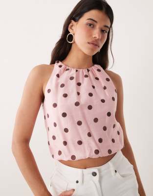Neckholder-Oberteil in Rosa mit Ballonsaum und Polka Dots, Kombiteil Rosa 46