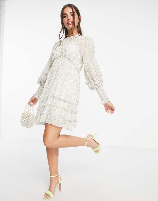 Forever New - Nette jurk met ruches in lila dromenvangerprint, 4 van 4