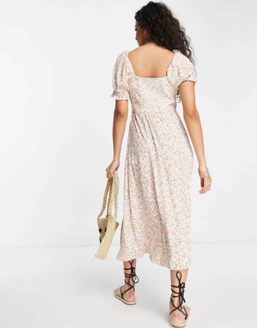 Forever New - Nette midi-jurk met gestrikte buste en split in ivoorwit met bloemenprint, 2 van 4