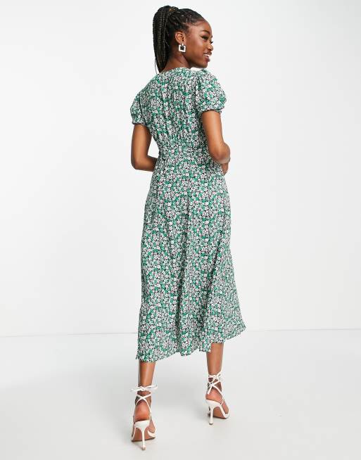 Forever New Nette midi jurk met ruches aan de mouwen in groene