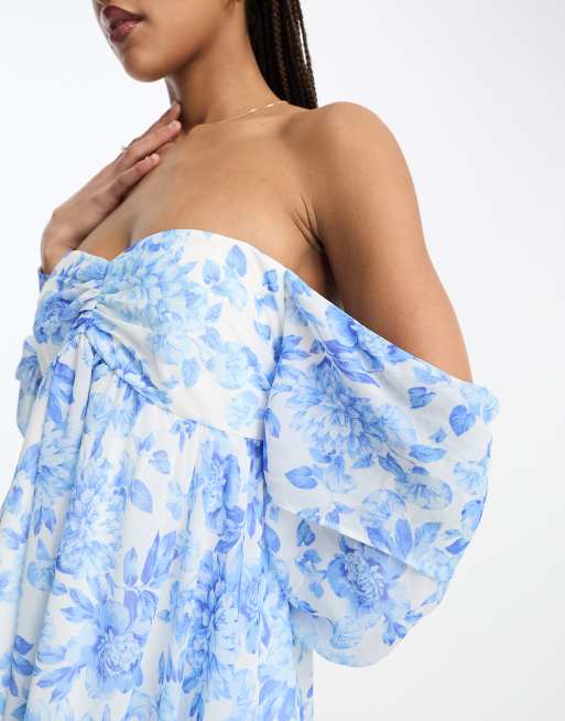 Forever New off shoulder maxi dress In blue floral