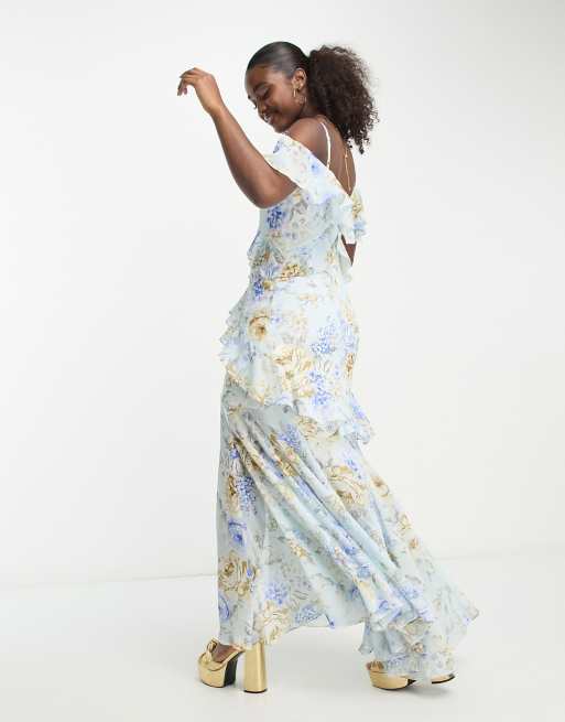 Forever New off shoulder maxi dress In blue floral