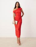 Forever New off shoulder ruched midaxi dress in red