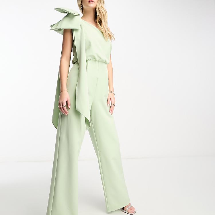 Forever New one shoulder bow jumpsuit in olive | Cheap Forever New one shoulder bow jumpsuit in olive | Cheap