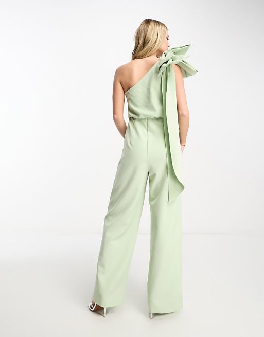 Forever New one shoulder bow jumpsuit in olive | Cheap Forever New one shoulder bow jumpsuit in olive | Cheap