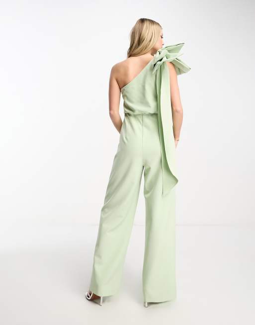 Eternal Vow Ivory One-Shoulder Sleeveless Bow-Front Jumpsuit