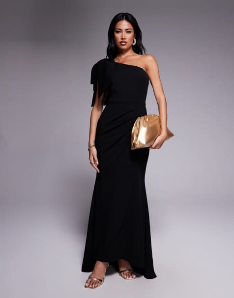 Forever New one shoulder bow maxi dress in black - view 1