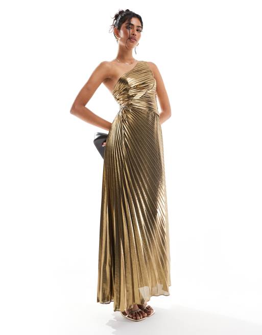 Forever New one shoulder bow maxi dress in gold ASOS