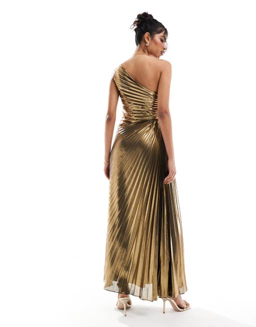 Forever New one shoulder bow maxi dress in gold, 2 of 4