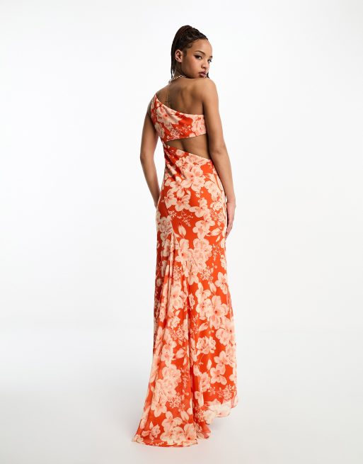 Forever New one shoulder cut out maxi dress in red floral