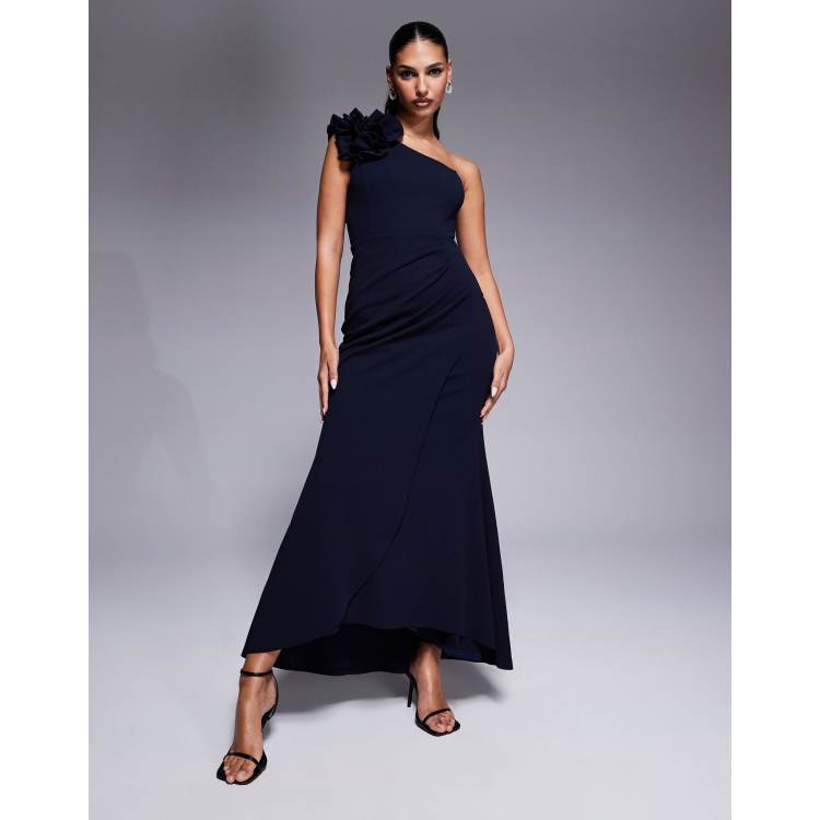 eye look for blue dress Josie Satin Tie Back Maxi Dress Navy