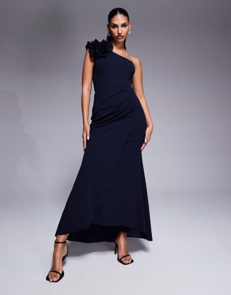 Forever New one shoulder flower detail maxi dress in navy