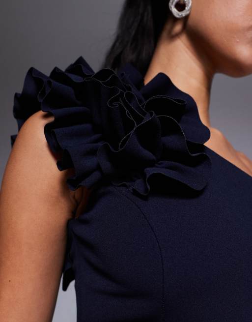 Forever New one shoulder flower detail maxi dress in navy, 4 of 4