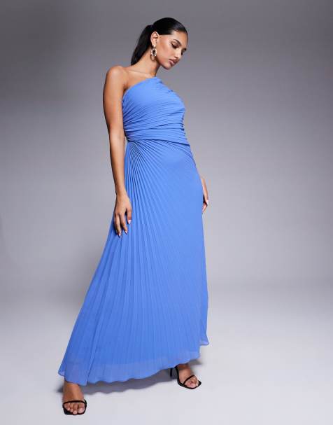 Forever New one shoulder pleated maxi dress in blue - view 1