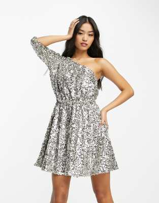 Adrianna papell one shoulder sequin best sale dress champagne