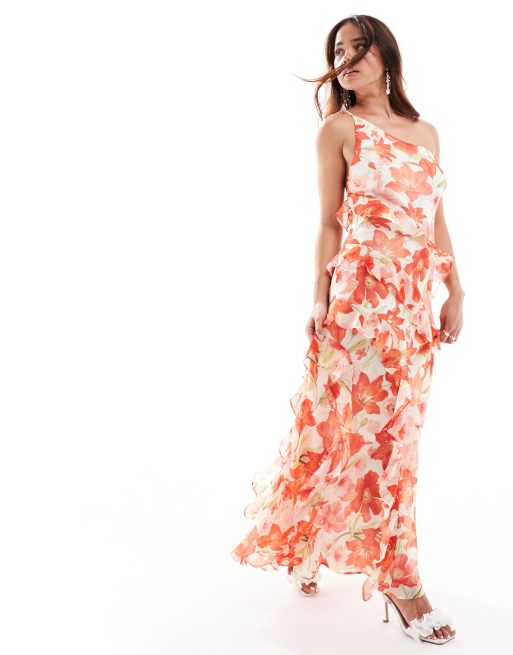 Forever New one shoulder ruffle maxi dress in poppy print