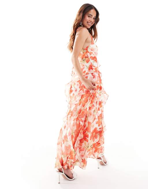 Forever New one shoulder ruffle maxi dress in poppy print | ASOS