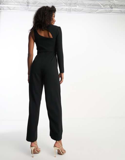 Forever New one sleeve cut-out jumpsuit in black