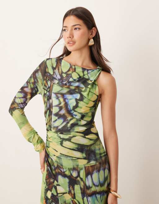 Forever New one sleeve maxi dress in butterfly print ASOS