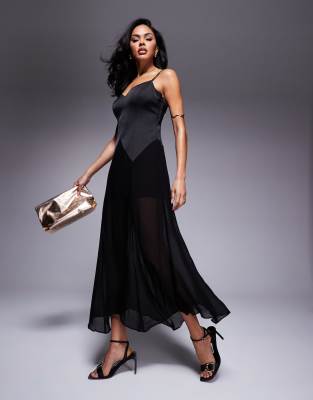 asos Forever New organza sheer maxi dress in black