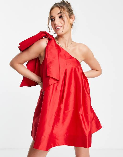 open lace back dress Eva | Red Bardot Bow Detail Maxi Dress with Thigh Split