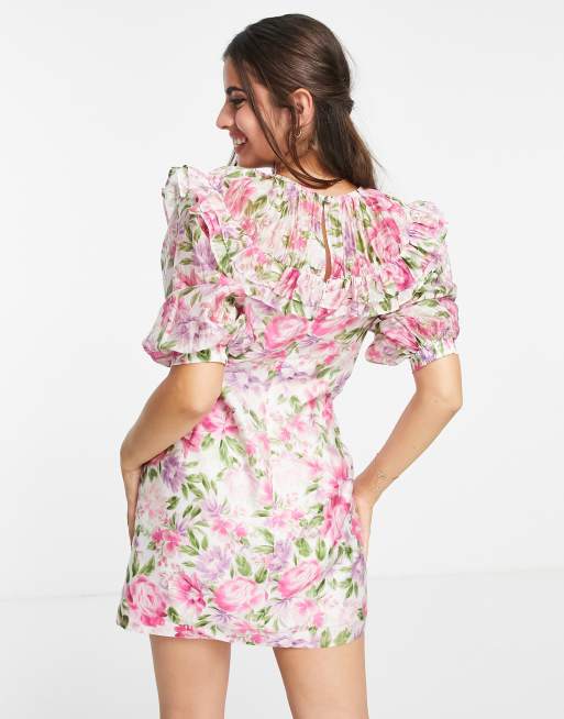 Forever New oversized collar mini dress with volume sleeve in fuchsia bloom, 4 of 4