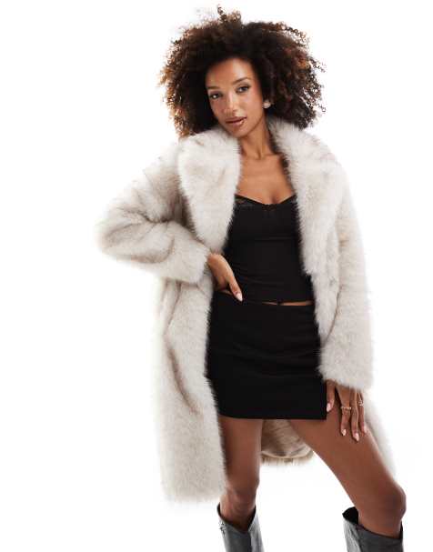 Forever New oversized faux fur coat in cream - view 1