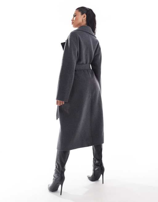 Forever New oversized wrap coat in charcoal grey marl ASOS