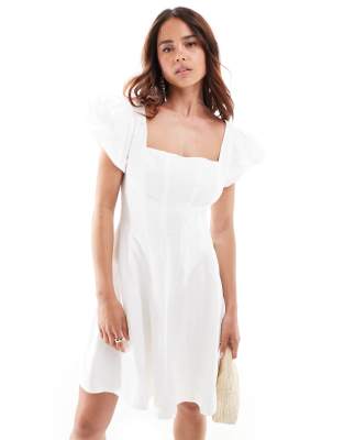 Forever New Forever New panelled ruffle mini dress in ivory-White