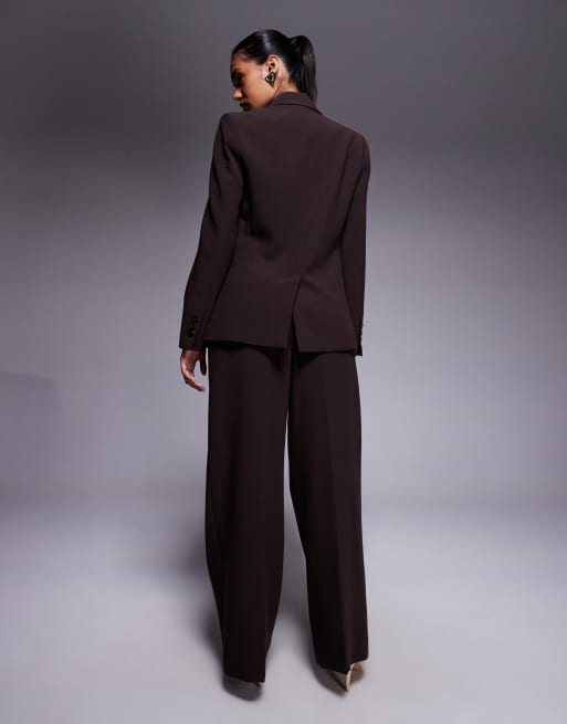 Forever New - Pantaloni da abito con fondo ampio cioccolato in coordinato, 5 di 5