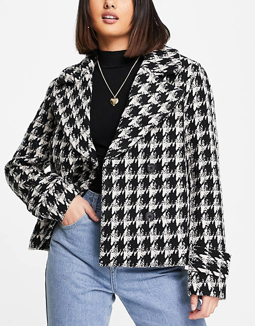 Forever New pea coat in houndstooth check