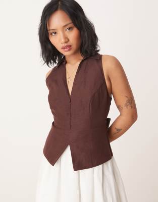 asos Forever New Petite 2-in-1 collared midaxi dress in chocolate and ivory