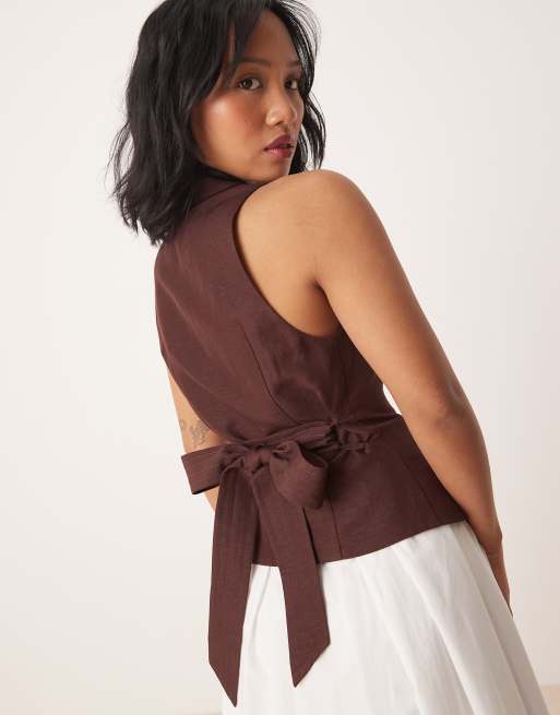 Forever New Petite 2-in-1 collared midaxi dress in chocolate and ivory, 2 of 4