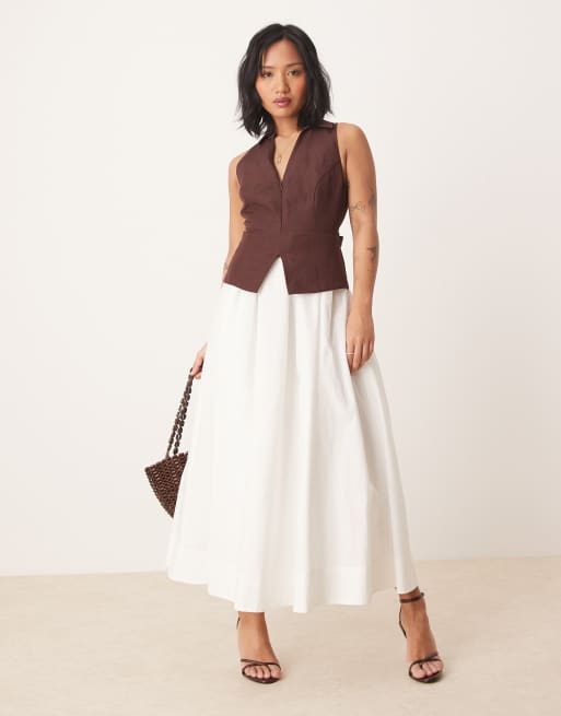 Forever New Petite 2-in-1 collared midaxi dress in chocolate and ivory, 3 of 4
