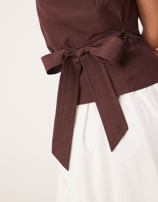 Forever New Petite 2-in-1 collared midaxi dress in chocolate and ivory, 4 of 4
