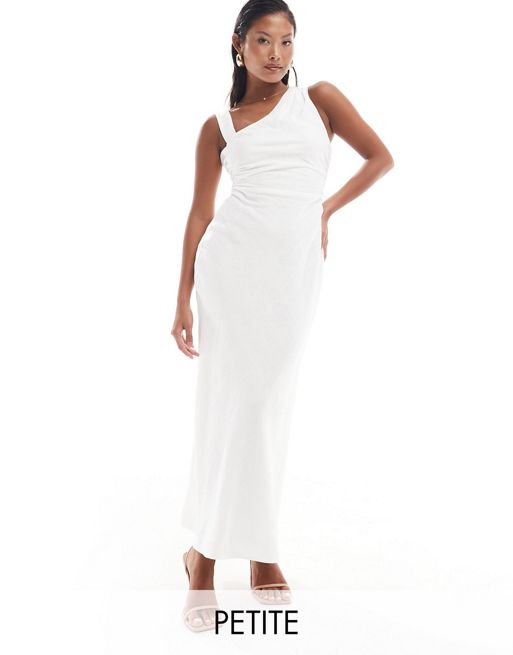 Forever New Petite – Asymetryczna lniana sukienka midi w białym kolorze