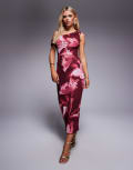 [Forever New Petite] Forever New Petite asymmetric mesh midaxi dress in berry blurred floral-Multi 10 Berry Blurred Floral