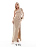 Forever New Petite asymmetric one sleeve maxi dress in gold metallic