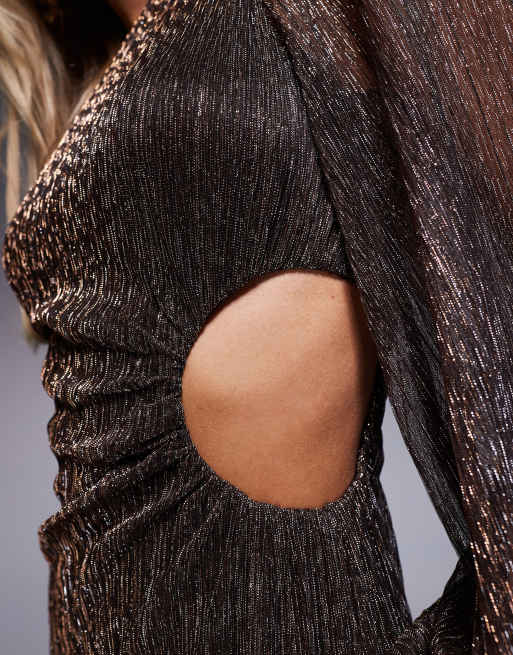 Forever New Petite – Asymmetrisches Maxikleid in Schokobraun mit einem Ärmel, 4 von 4