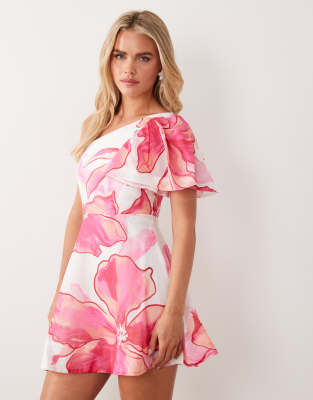 Forever New Petite - Ausgestelltes Minikleid mit Blumenmuster in leuchtenden Farben-Rosa