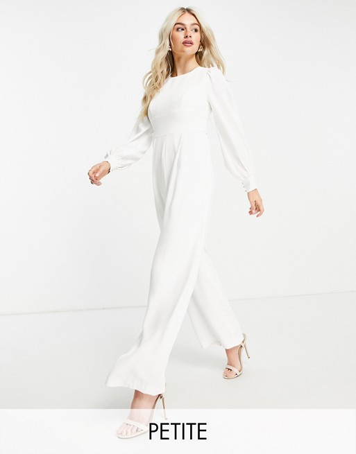 Forever New Petite backless wide leg jumpsuit with tie detail in ivory