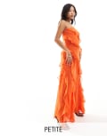 [Forever New Petite] Forever New Petite bandeau ruffle midaxi dress in orange 14 Orange