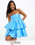 [Forever New Petite] Forever New Petite bandeau tiered babydoll mini dress in blue 10 Blue