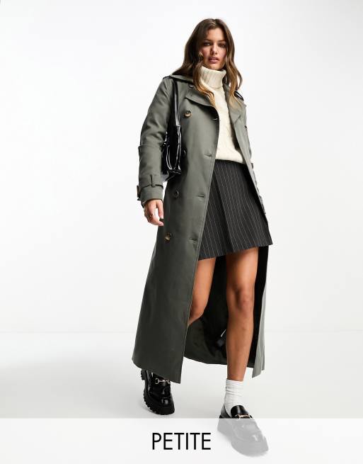 Forever New Petite belted maxi trench maxi coat in soft olive | ASOS