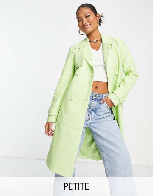 Forever New Petite belted PU jacket in lime ASOS