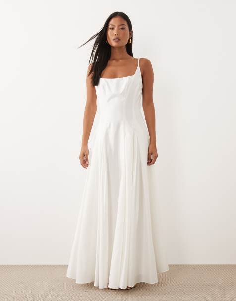 Forever New Petite – Biała bawełniana sukienka maxi na ramiączkach z godetami - view 1