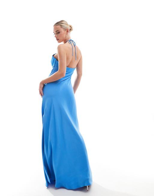 Forever New Petite – Blå maxiklänning med halterneck och kontrasterande design, 3 av 4