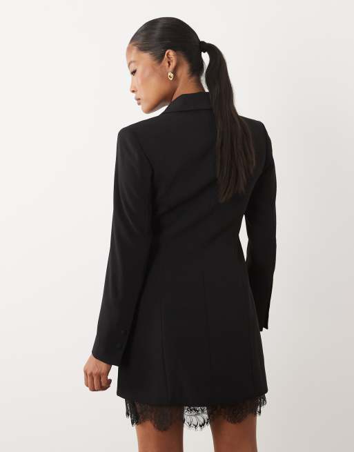Forever New Petite Blazer-Minikleid mit V-Ausschnitt und Spitzendetail in Schwarz, 4 von 4