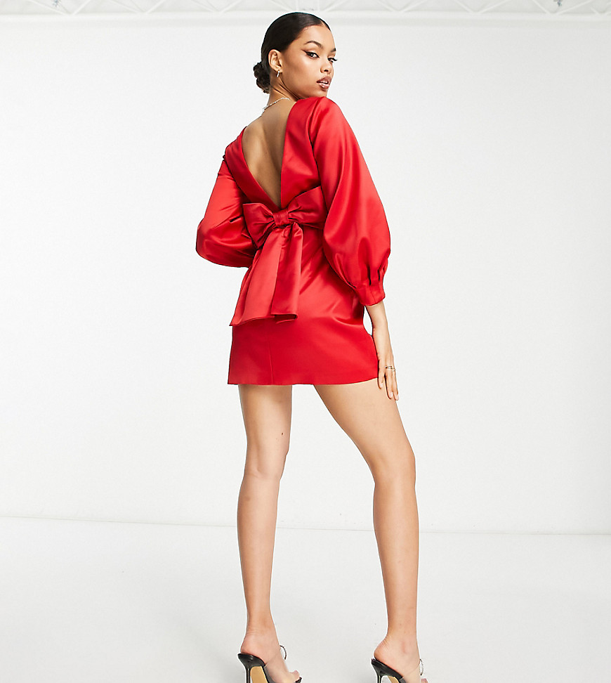 Forever New Petite bow back mini dress in red-Green